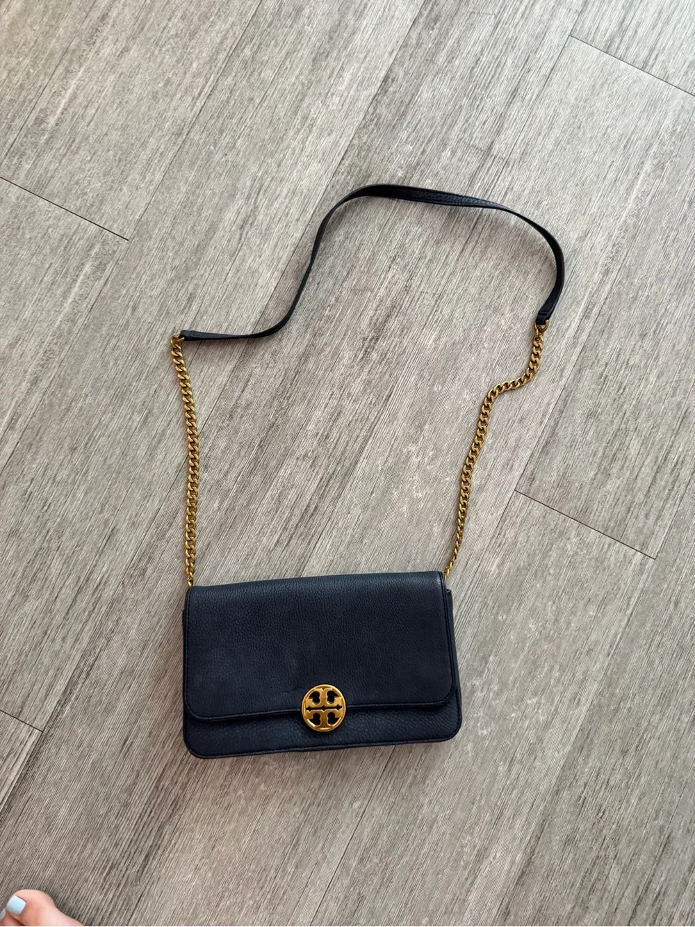 Tory Burch Black Leather Crossbody Bag with Gold Accent